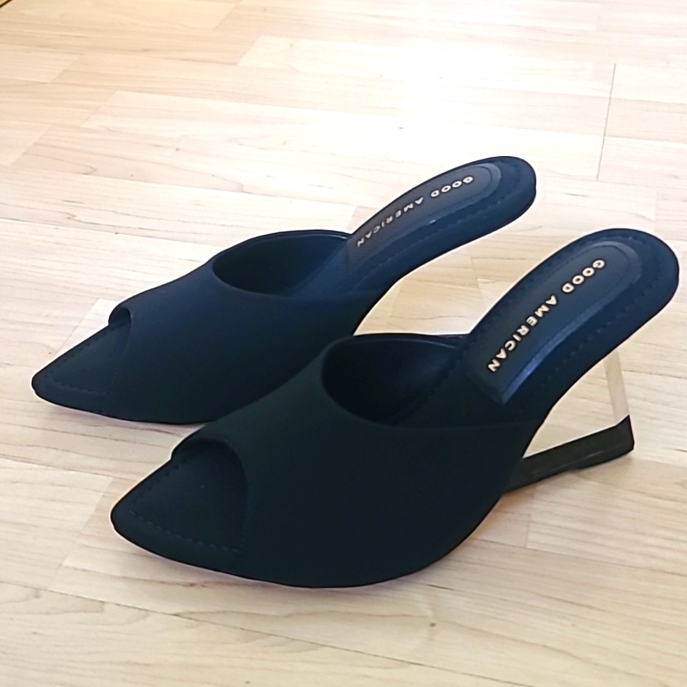Good American Clear Wedge Sandals Size 5.5 Neoprene GA368N-X